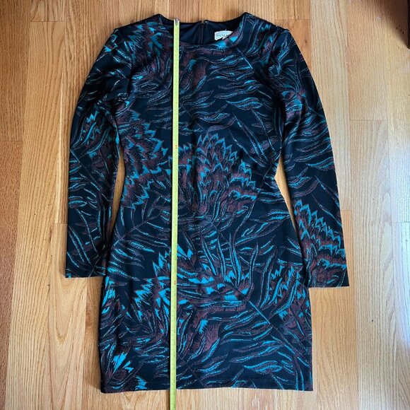 Mara Hoffman Herbarium Jacquard Teal Brown Gold Fitted Bodycon Long Sleeve Dress - Picture 7 of 8